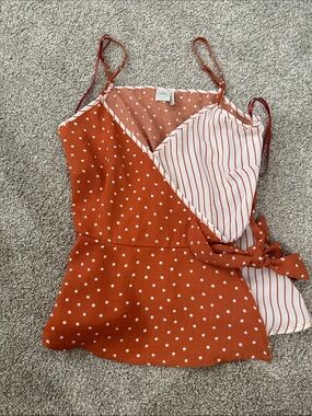 Paper Crane Rust Polka Dot & Stripe Wrap Camisole